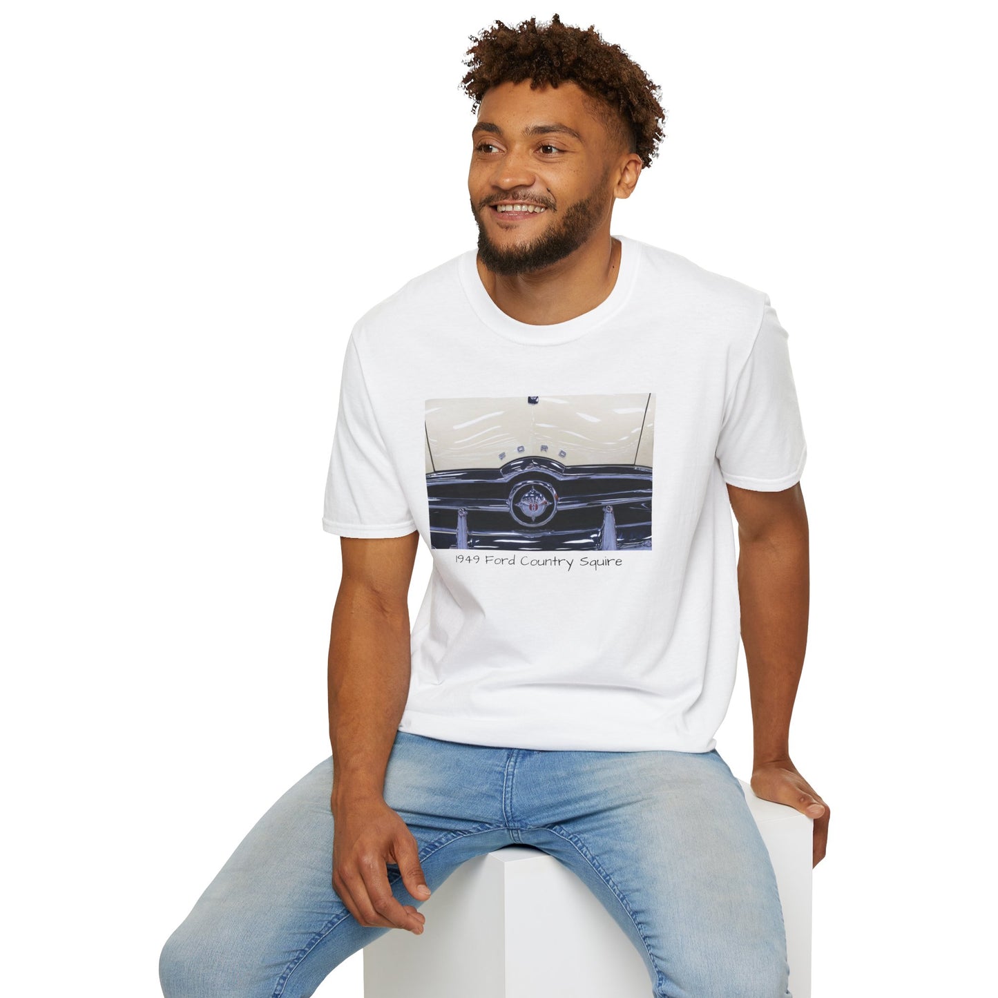 Vintage Car Grill Unisex Softstyle T-Shirt with 1949 Ford Country Squire Design