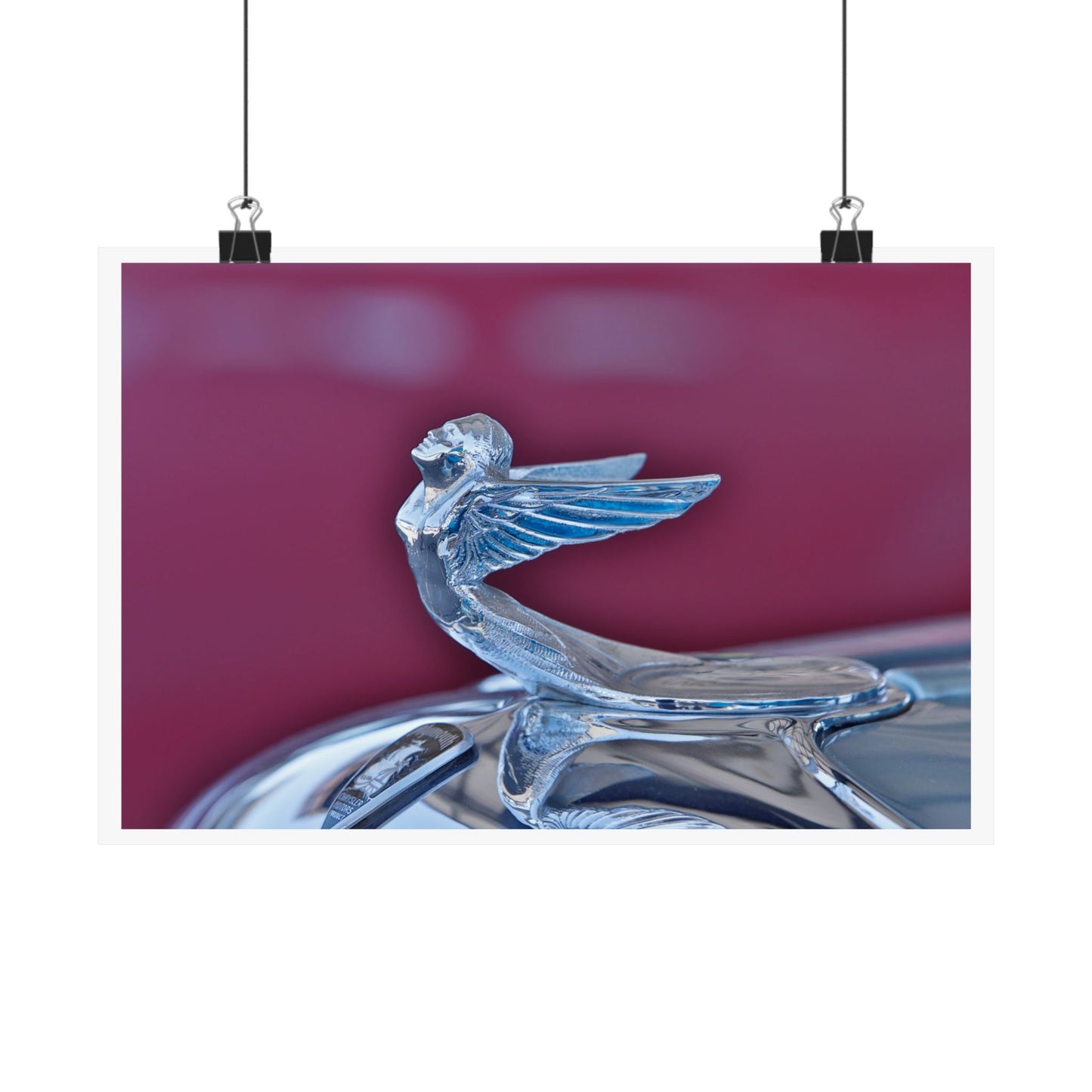Plymouth classic car chrome 'Winged Lady' vintage hood ornament art print for garages, man caves, homes, and offices.