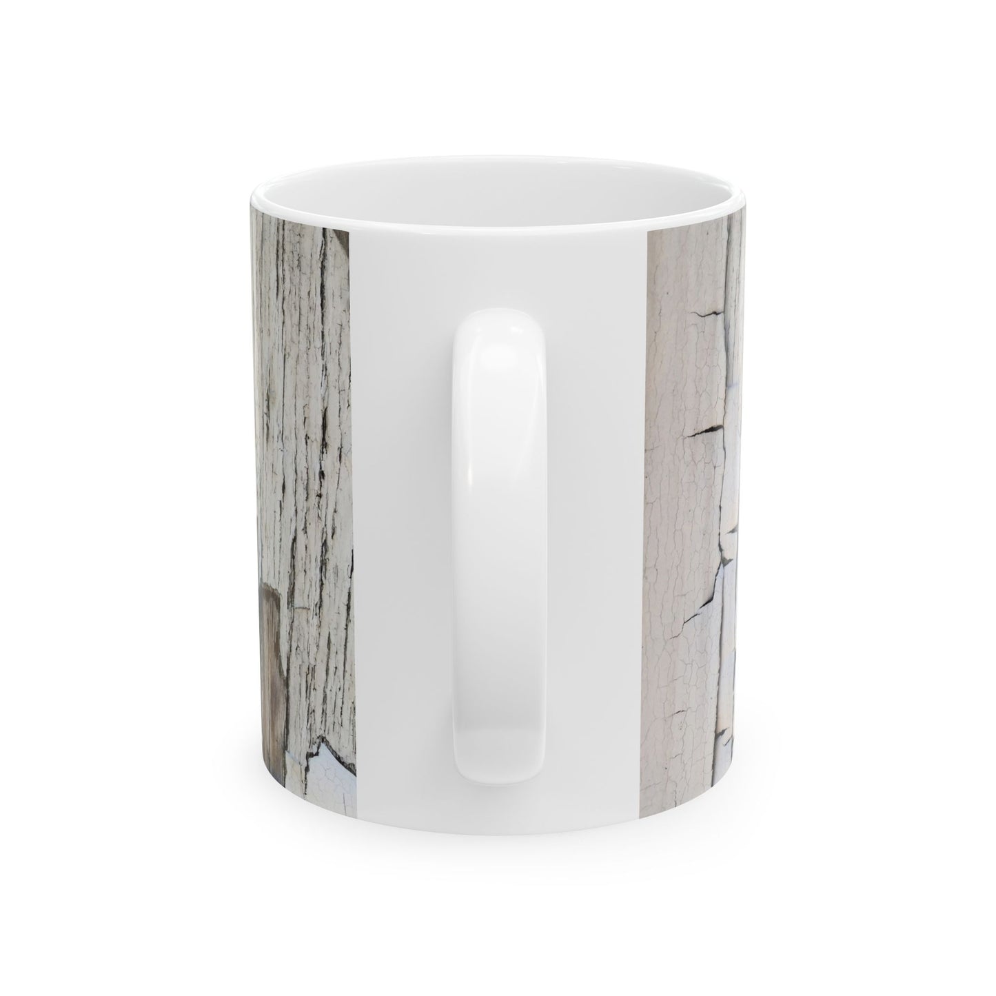 Dimensional design with peeling paint on dried wood ceramic mug, (11oz, 15oz)