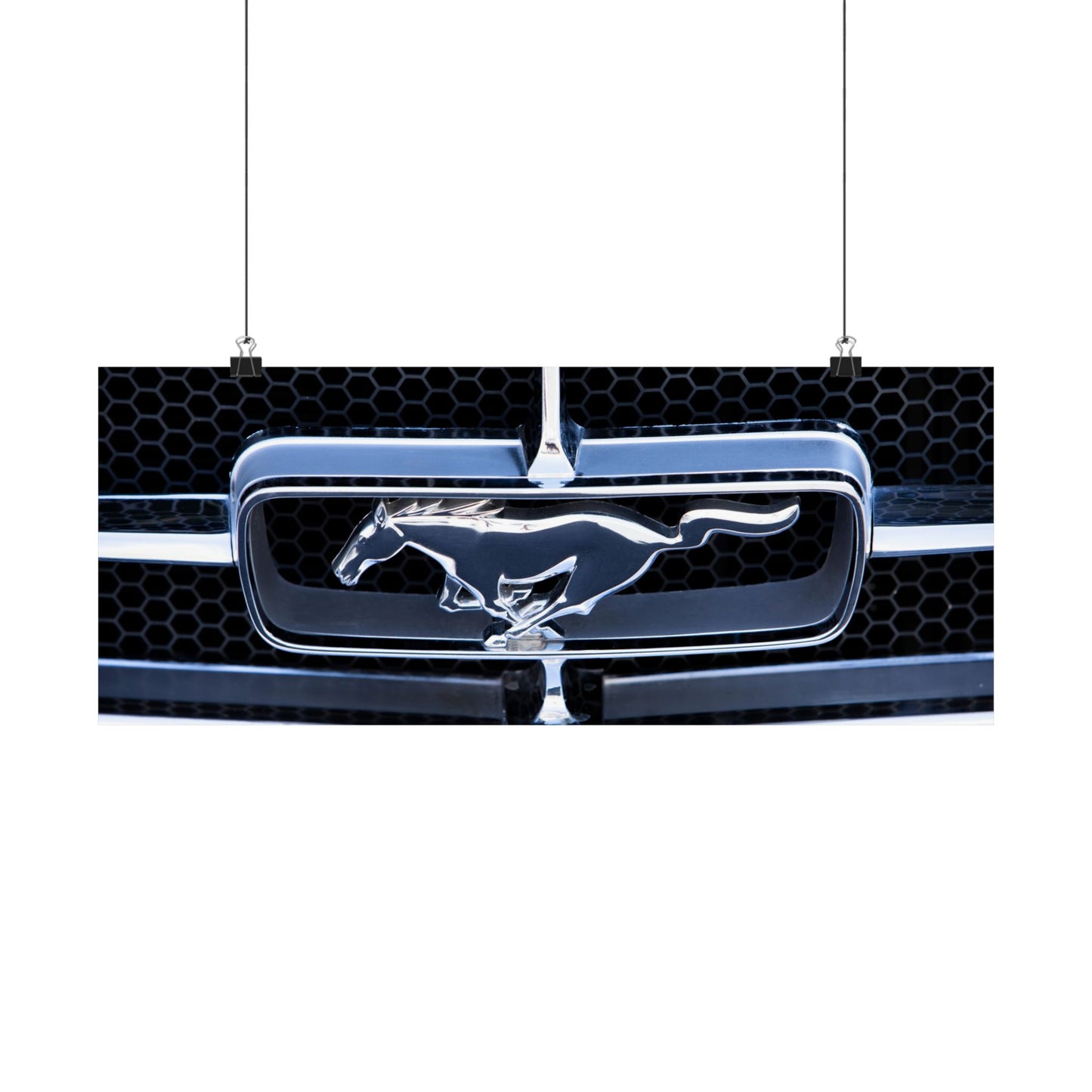 Ford Mustang classic muscle car chrome logo emblem for car lovers and motor heads' garages and man caves.