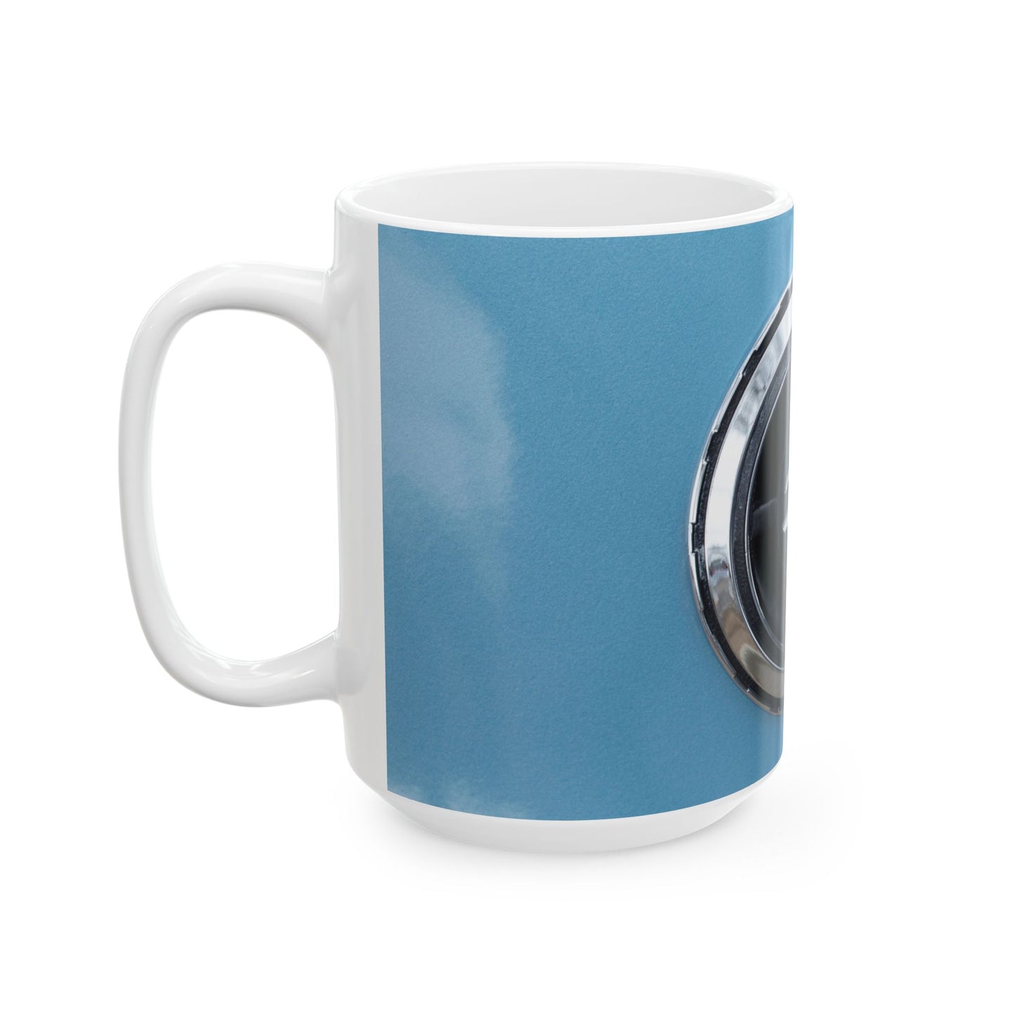 Datsun classic Z-car chrome logo for collectible auto 11 or 15oz cups or mugs.