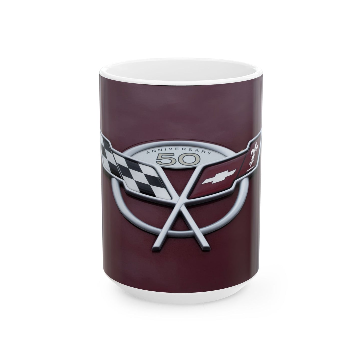Chevrolet Corvette classic car 50th Anniversary auto logo for 11 or 15oz cups or mugs.