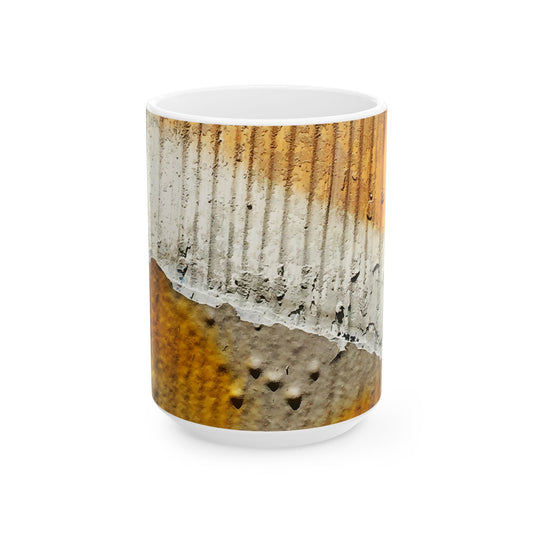 Textured paint on old metal design ceramic mug, (11oz, 15oz)