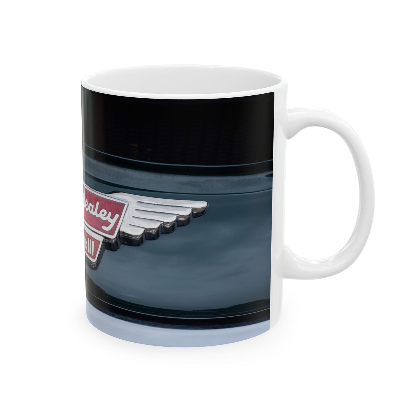 Classic Austin Healey 3000 Mk III classic car chrome logo for 11 or 15oz ceramic cups or mugs.