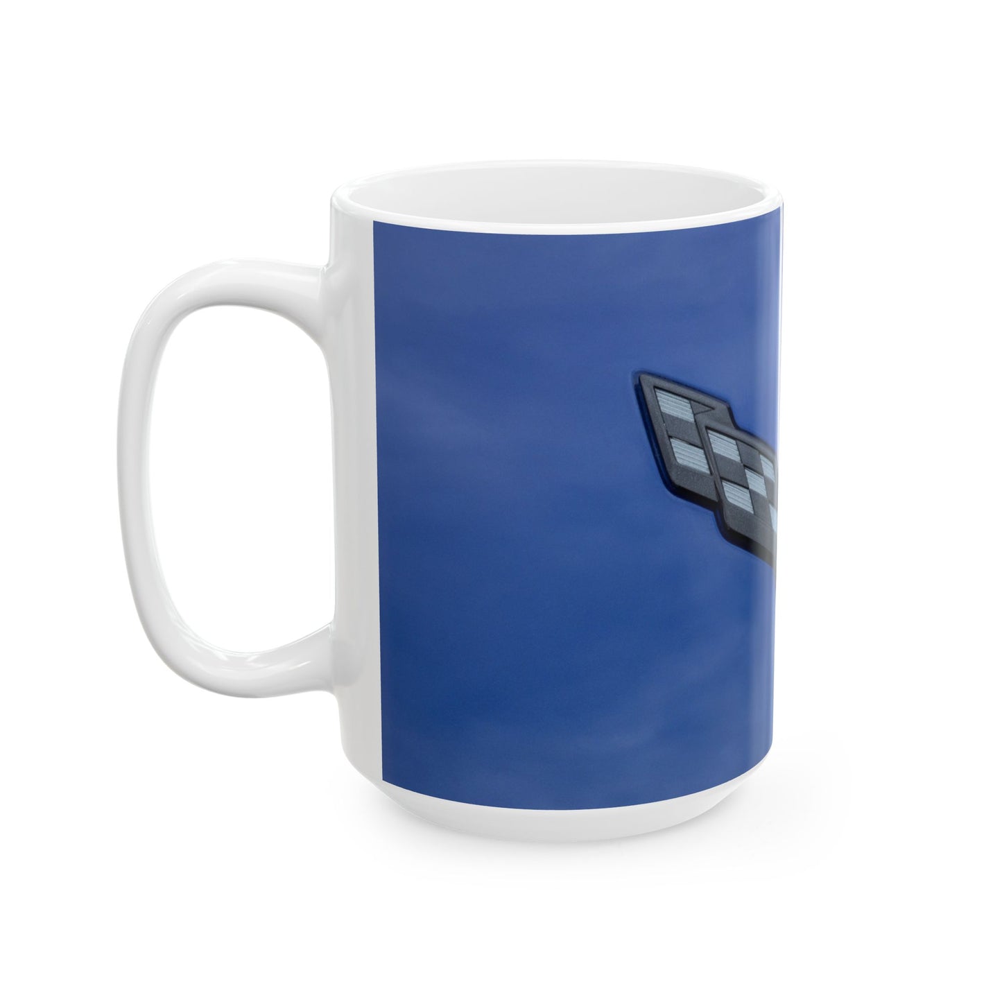 Chevrolet Corvette car logo blue for 11 or 15oz ceramic mugs.