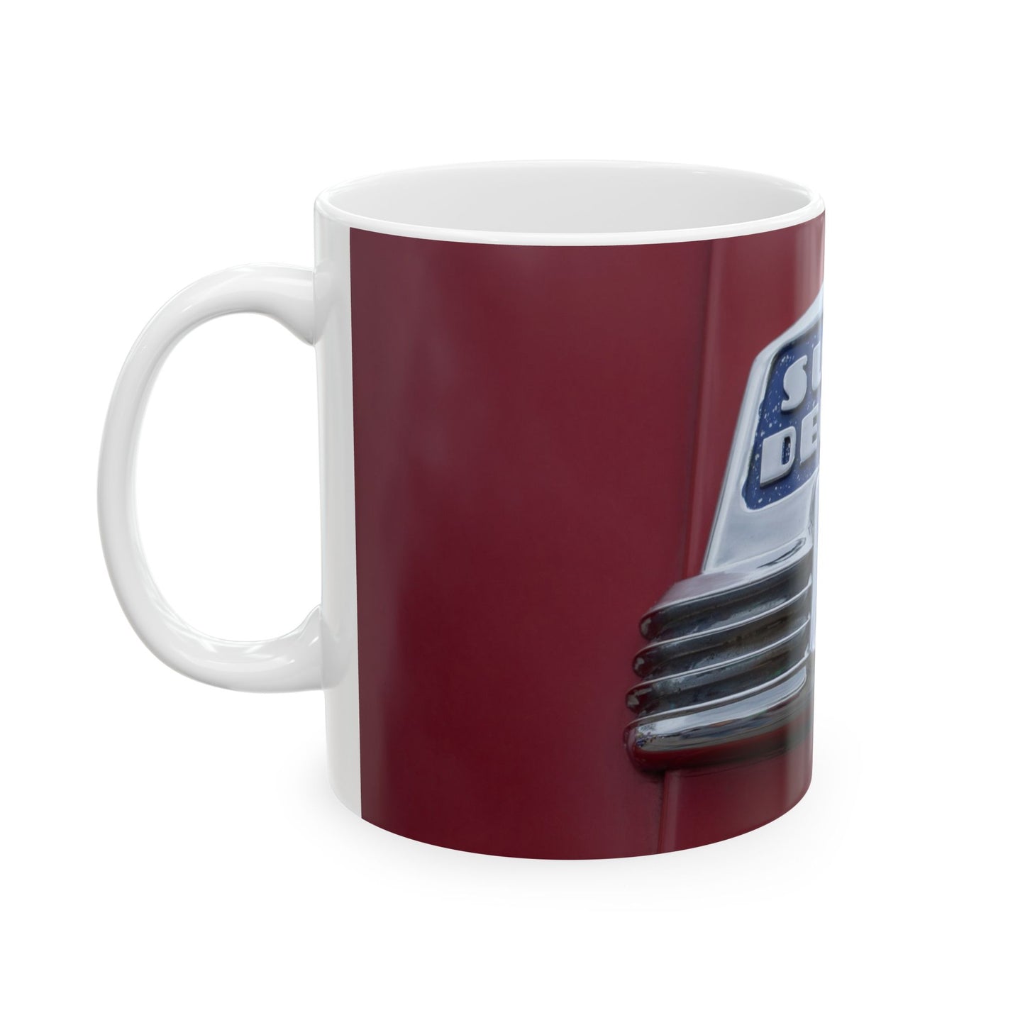 Buick Super Deluxe 8 cylinder classic car chrome logo for 11 or 15oz cups or mugs.