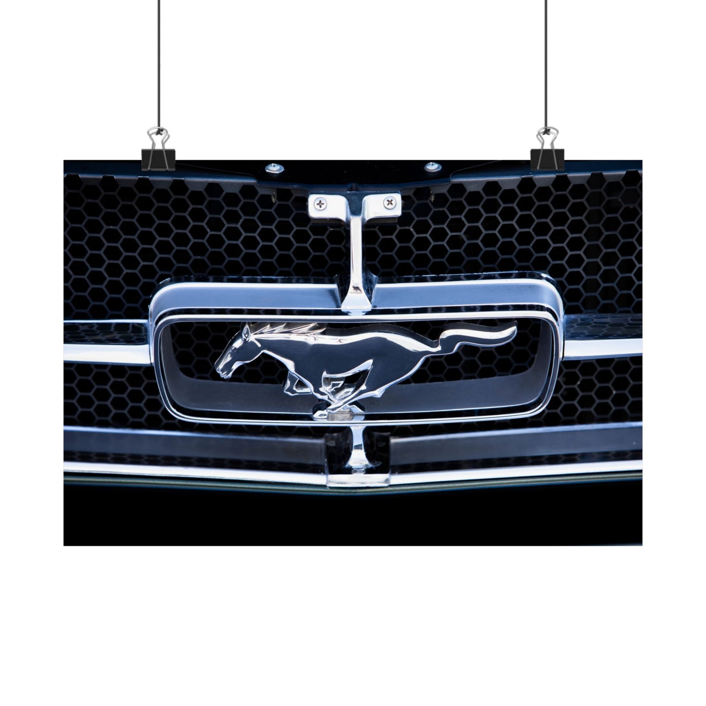 Ford Mustang classic muscle car chrome logo emblem for car lovers and motor heads' garages and man caves.