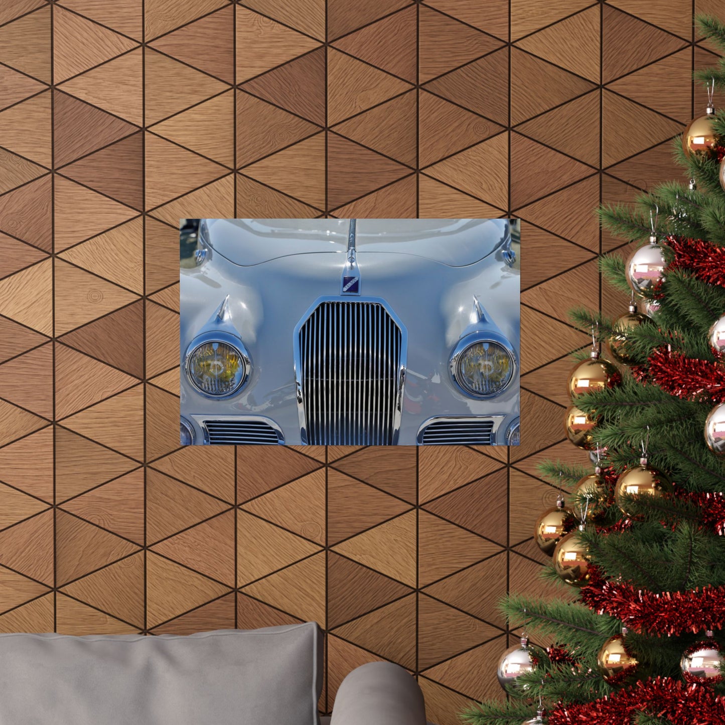 1947 Talbot T26 Coupe De Ville Classic Car Front End Badge Emblem Chrome-Ringed Matte Art Poster Perfect for Garages, Man Caves, Offices.
