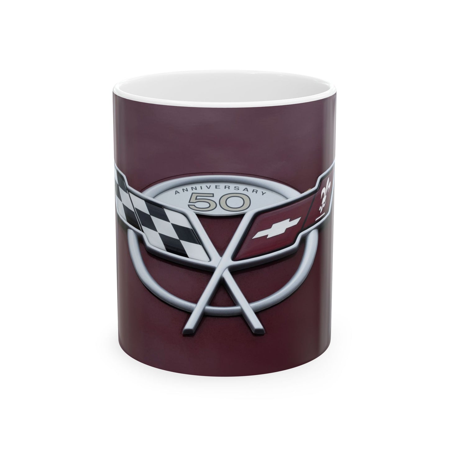 Chevrolet Corvette classic car 50th Anniversary auto logo for 11 or 15oz cups or mugs.