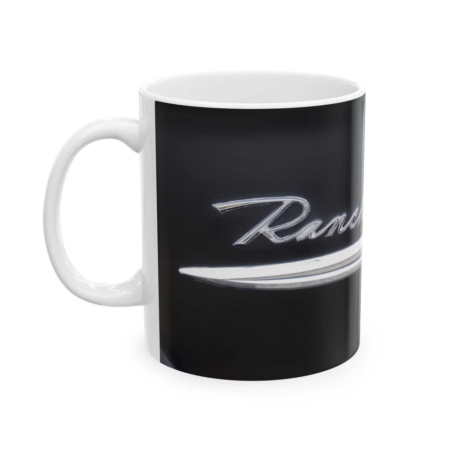 Ford Ranchero logo and insignia, gorgeous in chrome and ready for 11 or 15oz mugs.