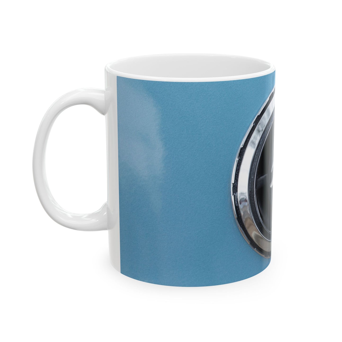 Datsun classic Z-car chrome logo for collectible auto 11 or 15oz cups or mugs.