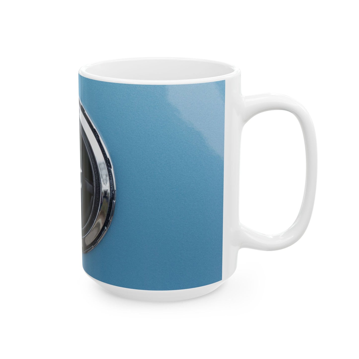 Datsun classic Z-car chrome logo for collectible auto 11 or 15oz cups or mugs.