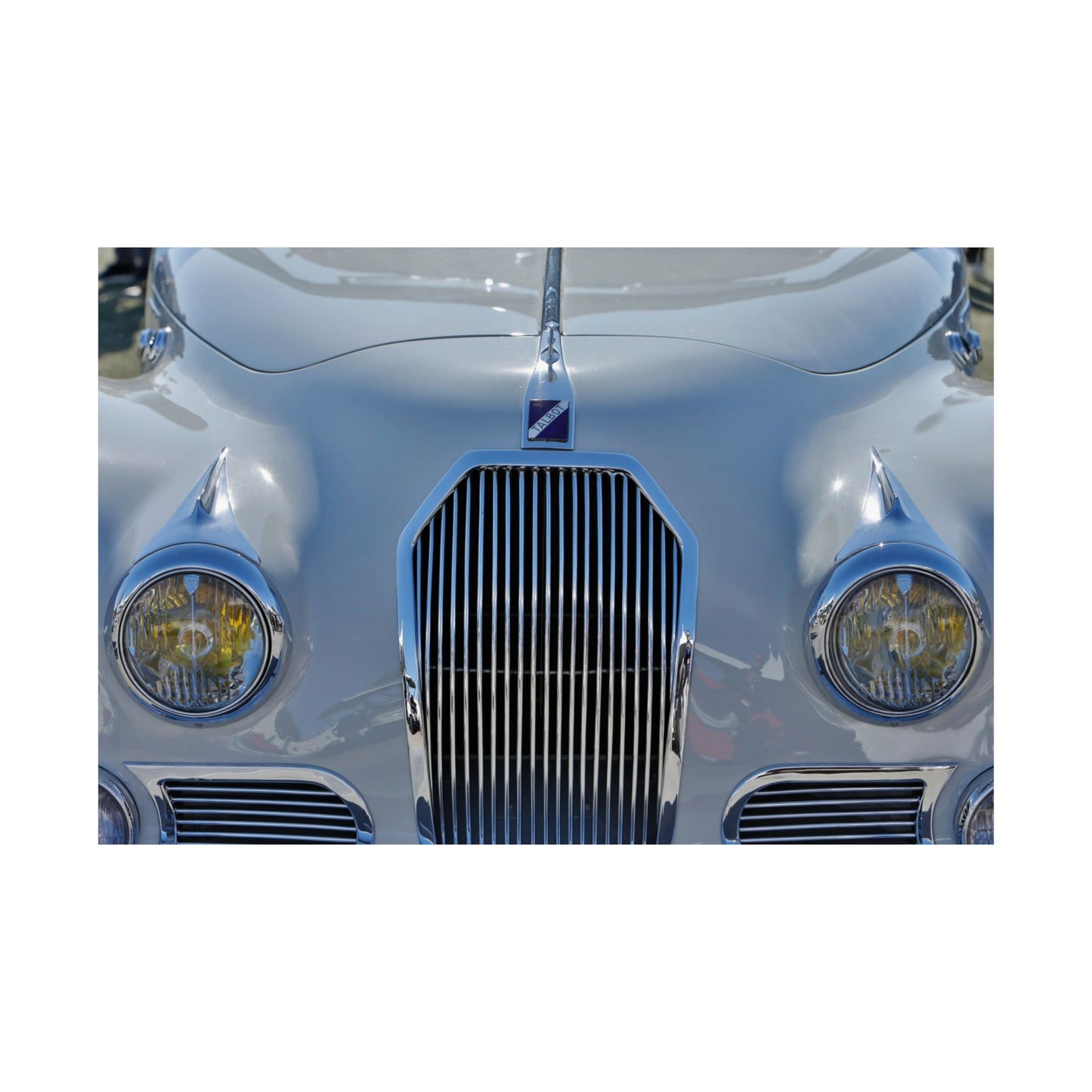 1947 Talbot T26 Coupe De Ville Classic Car Front End Badge Emblem Chrome-Ringed Matte Art Poster Perfect for Garages, Man Caves, Offices.