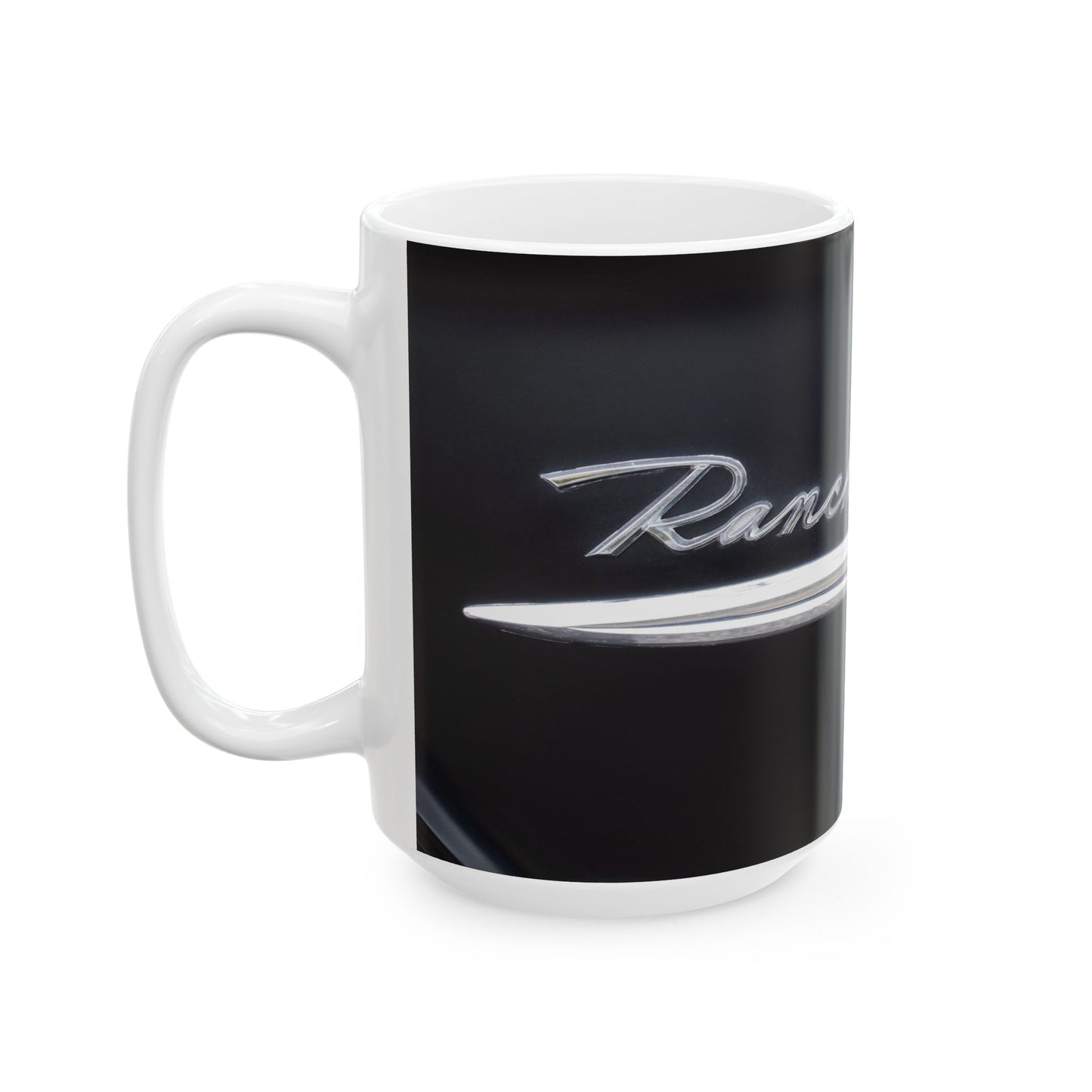 Ford Ranchero logo and insignia, gorgeous in chrome and ready for 11 or 15oz mugs.