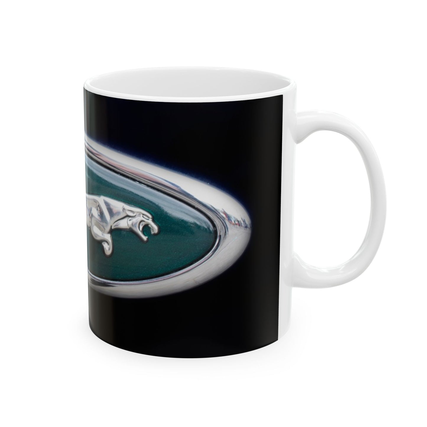 Copy of Fabulous Jaguar "Leaper" Classic Car Logo, Wrapped in Chrome and Ready for an 11 or 15oz Ceramic Mug.