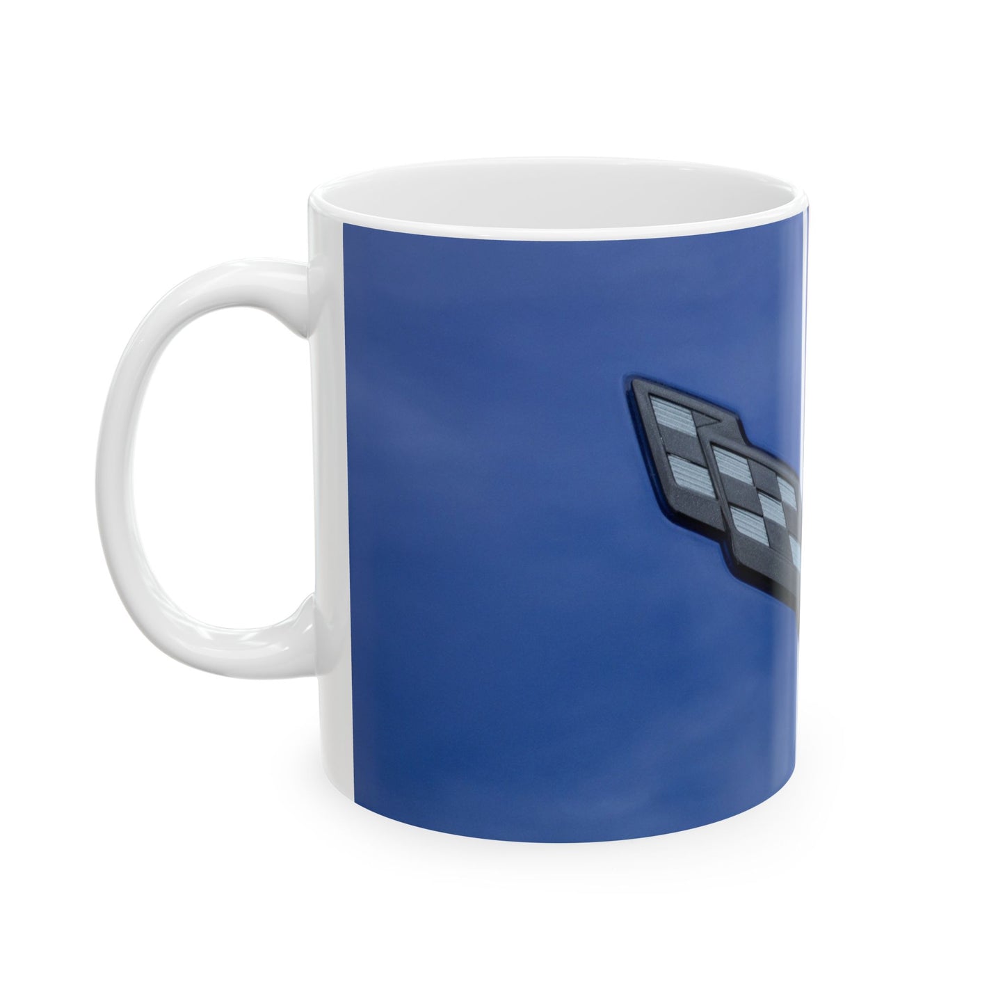 Chevrolet Corvette car logo blue for 11 or 15oz ceramic mugs.