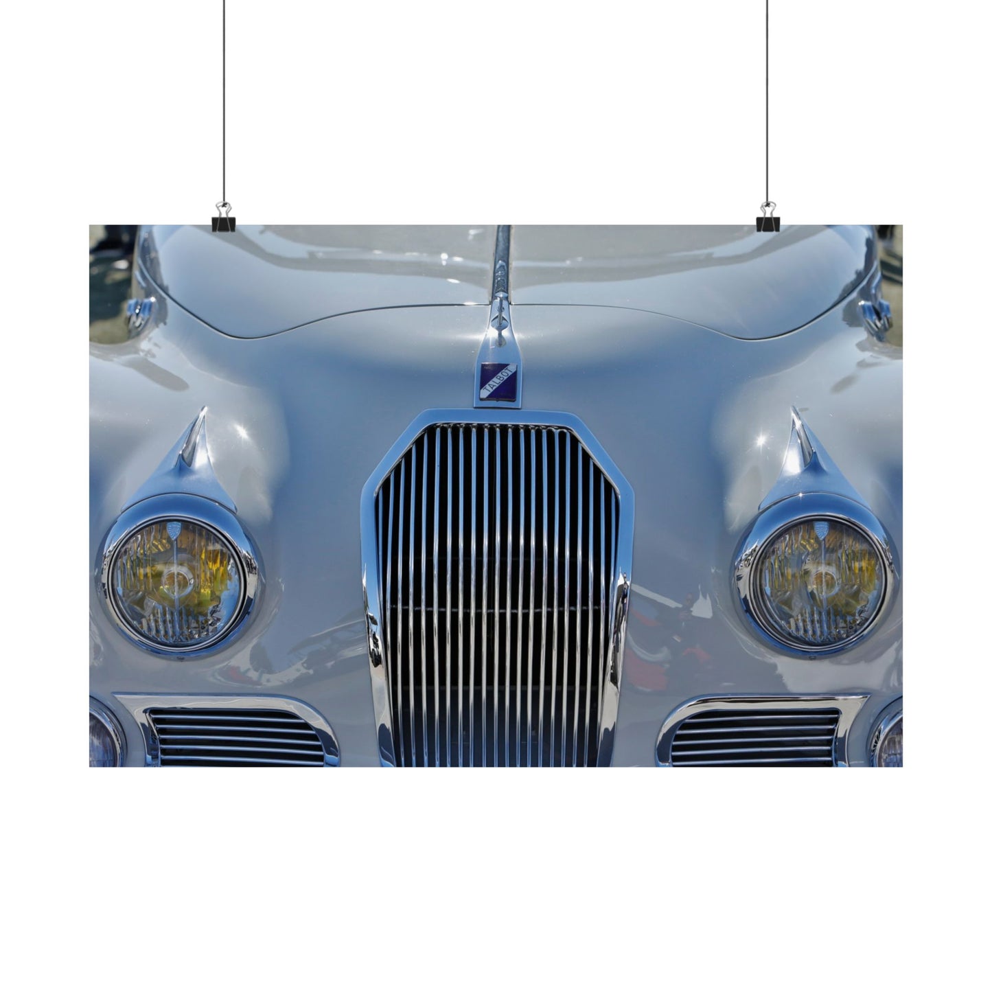 1947 Talbot T26 Coupe De Ville Classic Car Front End Badge Emblem Chrome-Ringed Matte Art Poster Perfect for Garages, Man Caves, Offices.