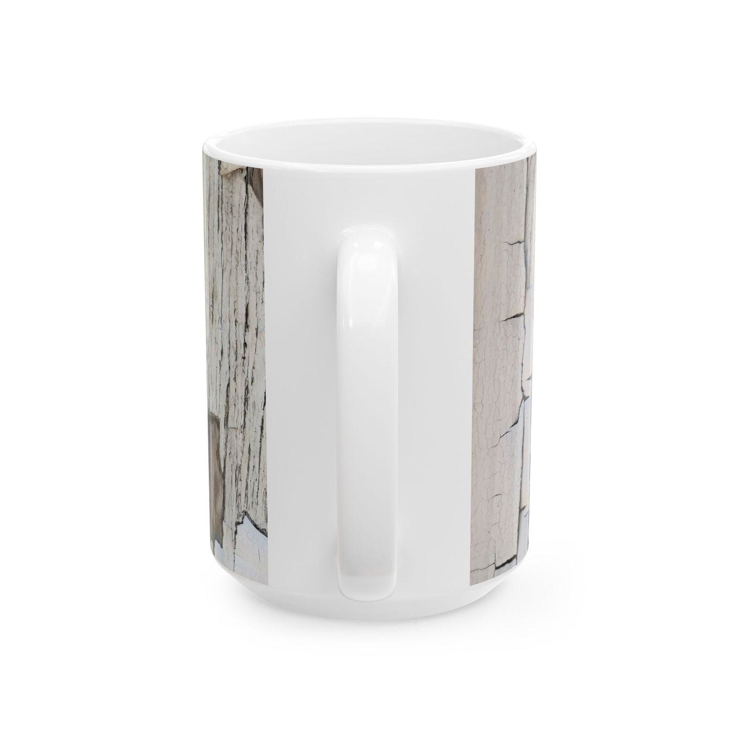 Dimensional design with peeling paint on dried wood ceramic mug, (11oz, 15oz)