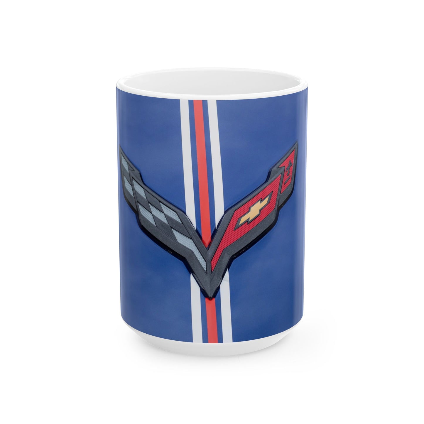 Chevrolet Corvette car logo blue for 11 or 15oz ceramic mugs.