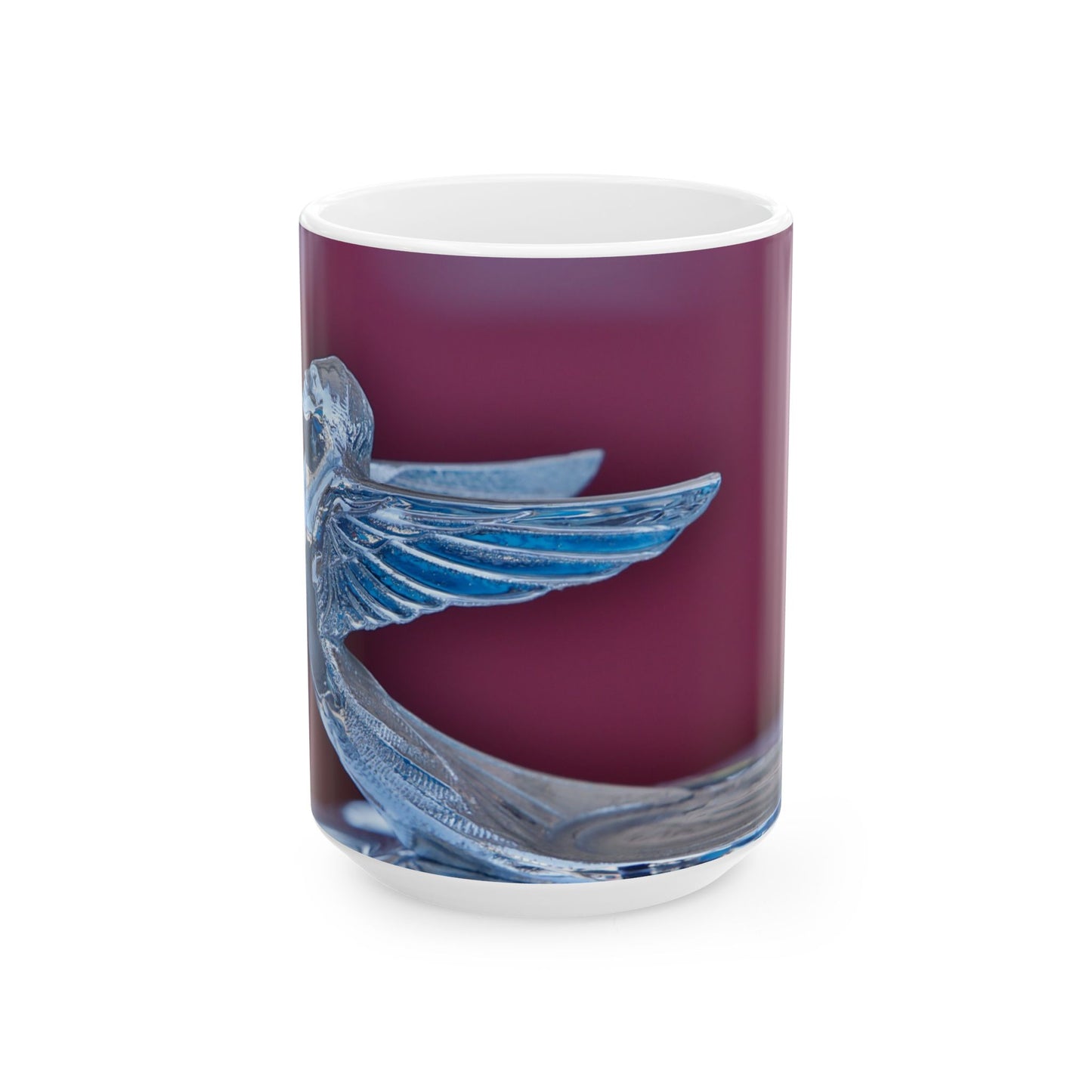 Vintage Plymouth chrome classic car hood ornament on 11 or 15oz ceramic mugs.