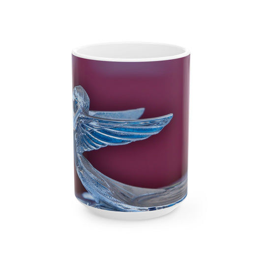Vintage Plymouth chrome classic car hood ornament on 11 or 15oz ceramic mugs.