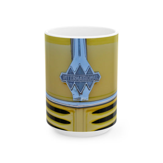 Vintage International Truck Logo Ceramic Mug, Perfect Gift for Truck Lovers, Coffee Cup, Retro Style, Collector's Item, Unique Kitchenware