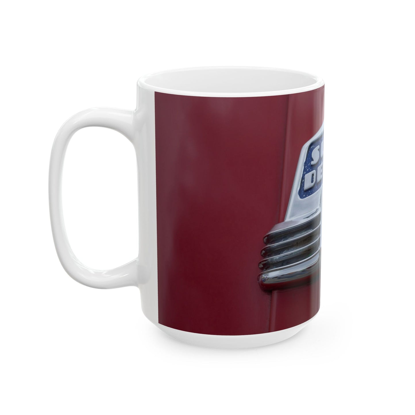 Buick Super Deluxe 8 cylinder classic car chrome logo for 11 or 15oz cups or mugs.
