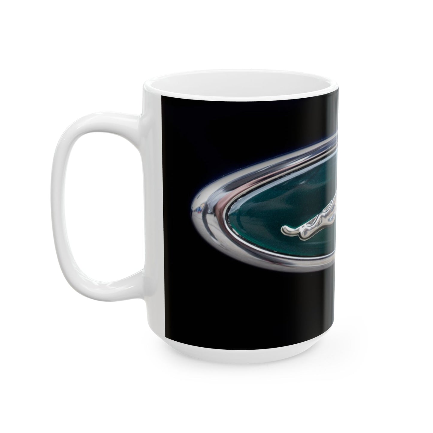 Copy of Fabulous Jaguar "Leaper" Classic Car Logo, Wrapped in Chrome and Ready for an 11 or 15oz Ceramic Mug.