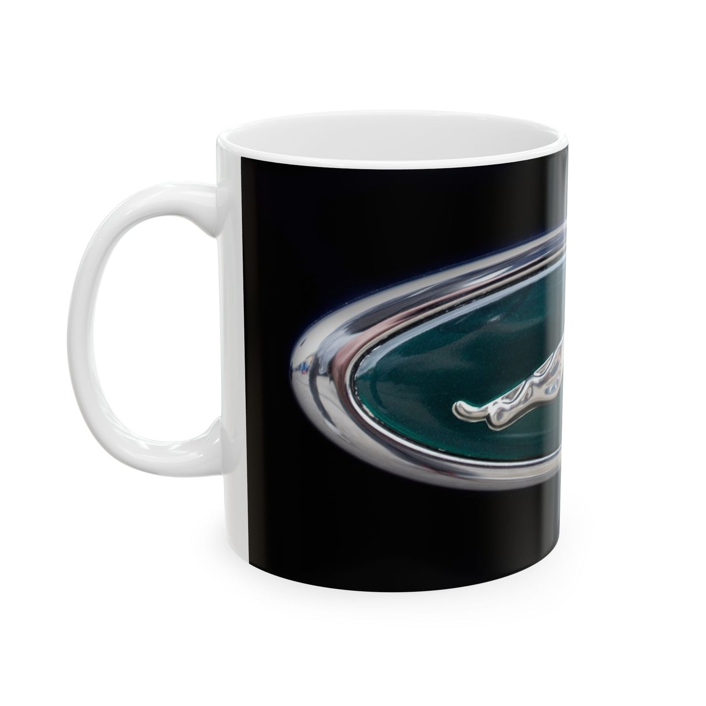Copy of Fabulous Jaguar "Leaper" Classic Car Logo, Wrapped in Chrome and Ready for an 11 or 15oz Ceramic Mug.