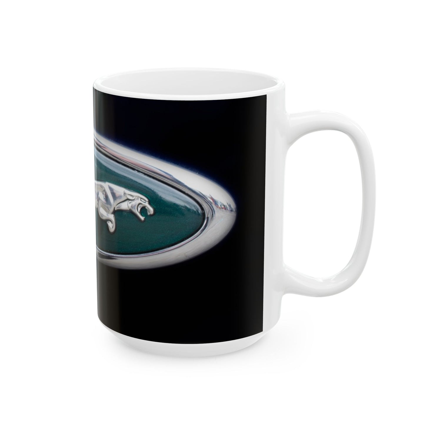 Copy of Fabulous Jaguar "Leaper" Classic Car Logo, Wrapped in Chrome and Ready for an 11 or 15oz Ceramic Mug.