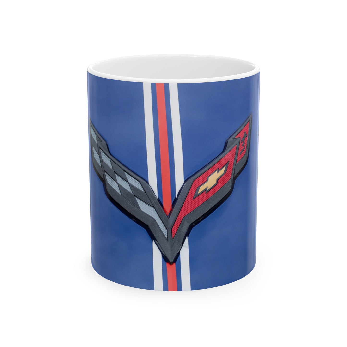 Chevrolet Corvette car logo blue for 11 or 15oz ceramic mugs.