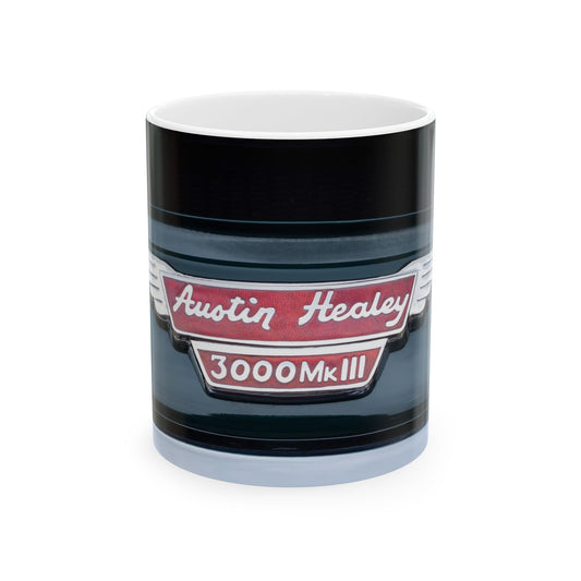 Classic Austin Healey 3000 Mk III classic car chrome logo for 11 or 15oz ceramic cups or mugs.