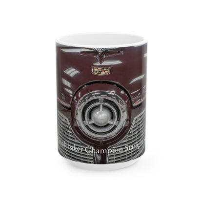 Vintage Classic Car Ceramic Mug, 1951 Studebaker Champion Starlight Sedan Grill Badge, Coffee Cup Gift Idea, Retro Auto Enthusiast Gift, ,