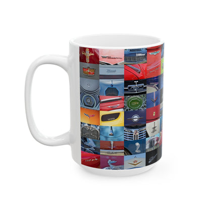 Vintage Car Logos Ceramic Mug, Classic Car Collector Gift, Retro Automobile Enthusiast Cup, Auto Lover Present, Gift for Car Buff, Garage
