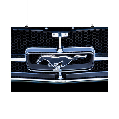 Ford Mustang classic muscle car chrome logo emblem for car lovers and motor heads' garages and man caves.