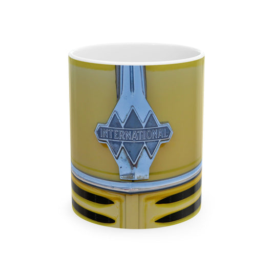 Vintage International Truck Logo Ceramic Mug, Perfect Gift for Truck Lovers, Coffee Cup, Retro Style, Collector's Item, Unique Kitchenware