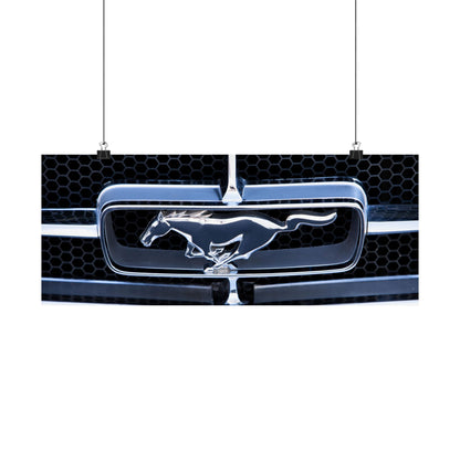 Ford Mustang classic muscle car chrome logo emblem for car lovers and motor heads' garages and man caves.