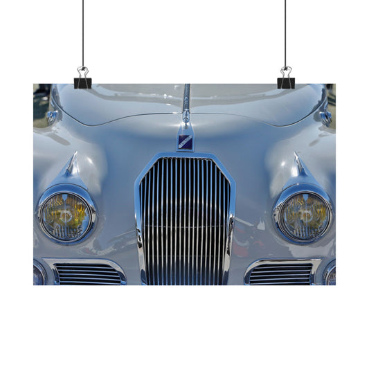 1947 Talbot T26 Coupe De Ville Classic Car Front End Badge Emblem Chrome-Ringed Matte Art Poster Perfect for Garages, Man Caves, Offices.