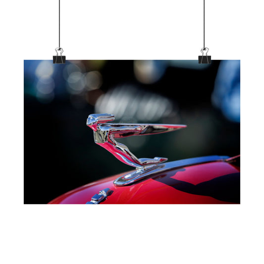 1935 Auburn Supercharged Cabriolet Classic Car Chrome Automotive Hood Ornament Matte Poster for Car Lovers' Man Caves, Garages, and Offices.