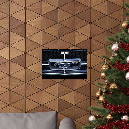 Ford Mustang classic muscle car chrome logo emblem for car lovers and motor heads' garages and man caves.