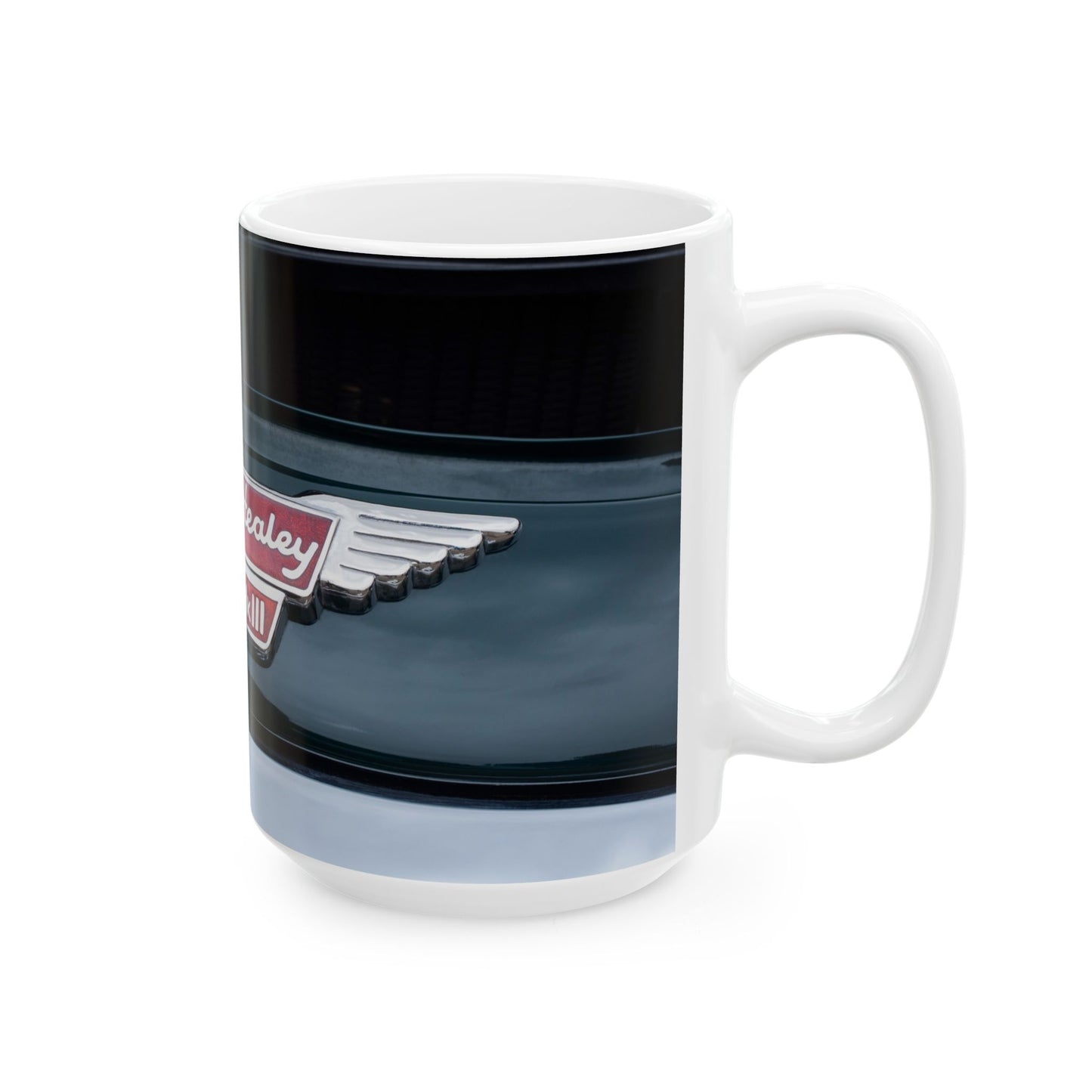 Classic Austin Healey 3000 Mk III classic car chrome logo for 11 or 15oz ceramic cups or mugs.