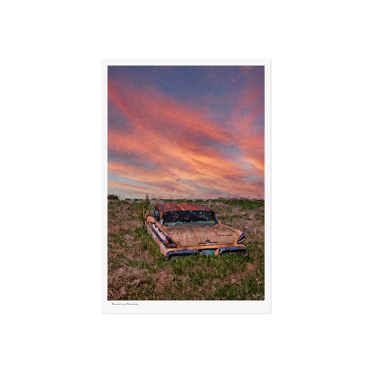 Vintage Car Sunset Fine Art Poster, Home Decor, Wall Art, Gift for Car Lovers, Rustic Art Print, Nature Photography, Classic Car Art,