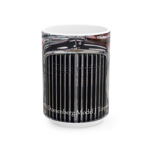 Vintage Car Ceramic Mug, 1930 Duesenberg Model J Torpedo grill and headlights, Coffee Cup, Tea Mug, Gift for Car Enthusiasts, Classic Car
