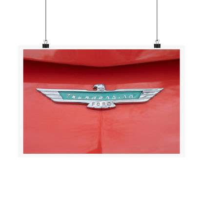 Ford Thunderbird classic car chrome logo emblem badge perfect art for car lovers' garages, man caves, or offices.
