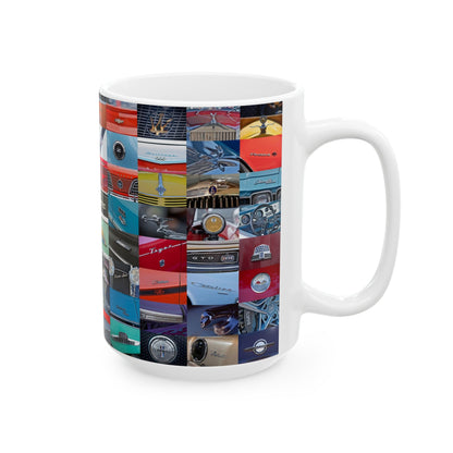 Vintage Car Logos Ceramic Mug, Classic Car Collector Gift, Retro Automobile Enthusiast Cup, Auto Lover Present, Gift for Car Buff, Garage