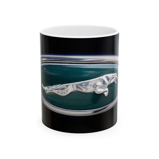 Copy of Fabulous Jaguar "Leaper" Classic Car Logo, Wrapped in Chrome and Ready for an 11 or 15oz Ceramic Mug.