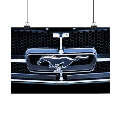 Ford Mustang classic muscle car chrome logo emblem for car lovers and motor heads' garages and man caves.