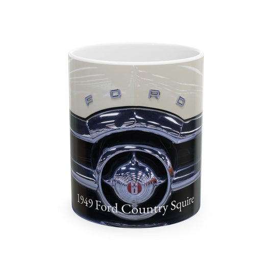 Ceramic Mug, 1949 Ford Country Squire Logo Coffee Cup for Classic Car Lovers, Vintage Automobile Enthusiasts, Gift for Car Collectors, Retro