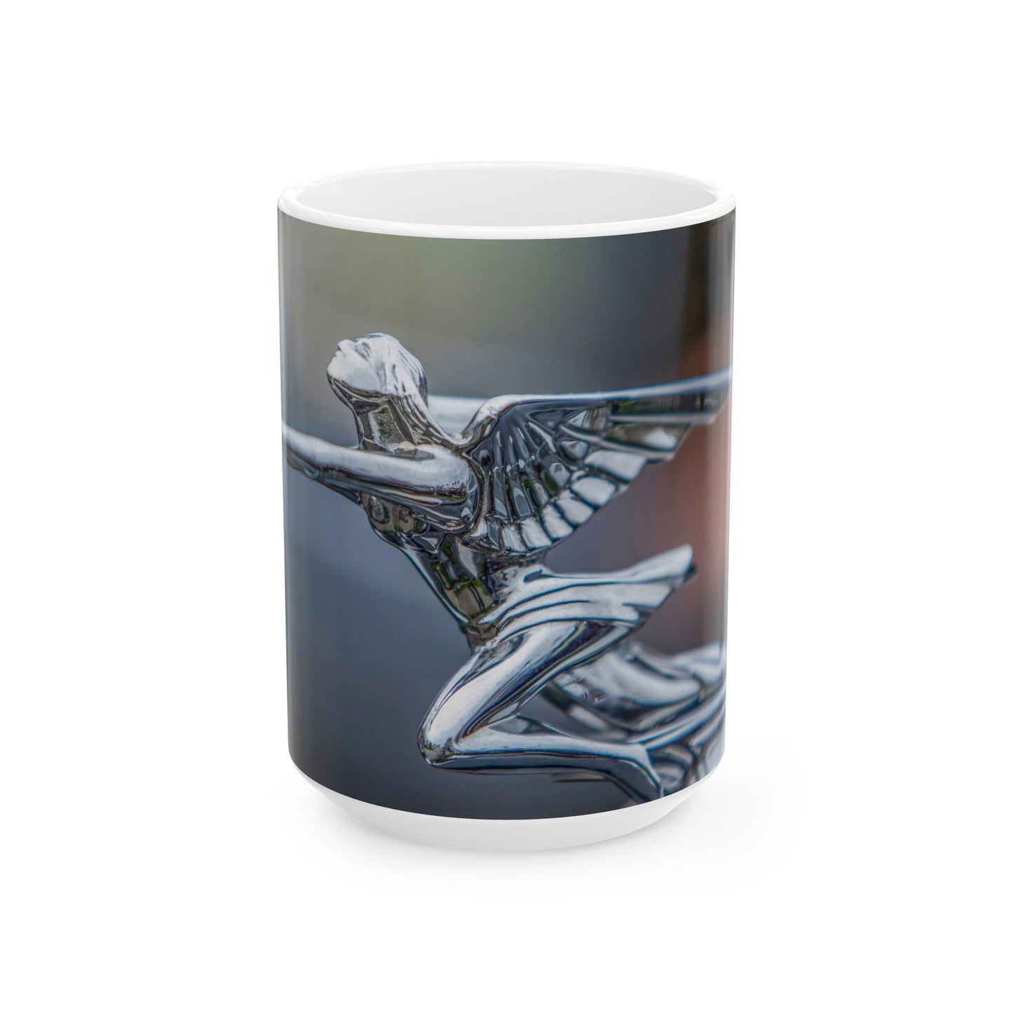 1932 Packard Classic Car Chrome Hood Ornament Flying Lady with Wings, Perfect 11 or 15oz Gift Ceramic Mugs for your Car Guy.