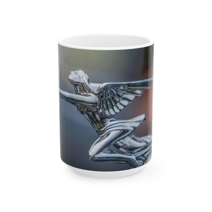 1932 Packard Classic Car Chrome Hood Ornament Flying Lady with Wings, Perfect 11 or 15oz Gift Ceramic Mugs for your Car Guy.